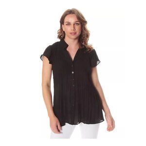 Ribbed Black Sheer Wados Bottom Down Blouse - Size: Medium